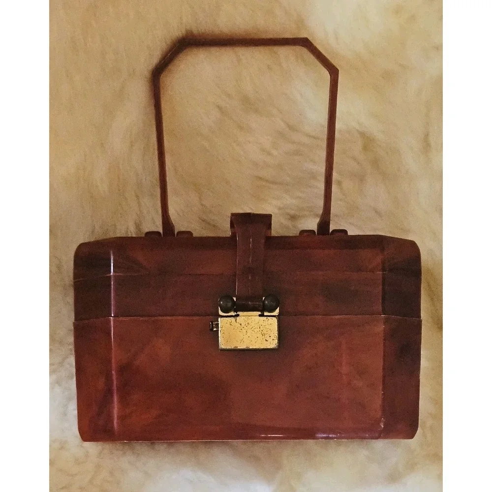 Fabco Lucite Purse Faux Tortoise Shell Box Dual Compartments
